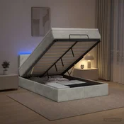 vidaXL Otomanska postelja z vzmetnico in LED Svetlo siva 120 x 190 cm