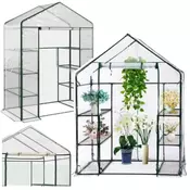 shumee Mini balkonski vrtni rastlinjak s 4 kovinskimi policami in PVC folijo 195 x 143 x 73 cm
