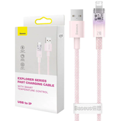 Fast Charging cable Baseus USB-A to Lightning Explorer Series 2m, 2.4A, pink (6932172629038)