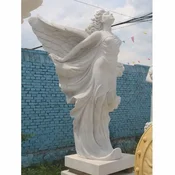 Casa Padrino Art Nouveau Garden Decoration Marble Sculpture Woman with Wings White H. 180 cm
