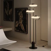 kdln LED-stoječa svetilka TRATTO, črna, višina 150 cm, s tremi svetlobnimi viri - Dnevna soba/jedilnica - Dizajn - črna, opalno bela - Steklo