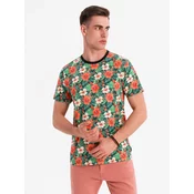 Ombre Mens full print floral pattern cotton t-shirt - black