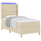 Krevet s opruga kutije s LED trakama Krema 90 x 200 cm tkanina
