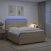vidaXL LED posteljni pod z vzmetnico Krem 140 x 190 cm Blago