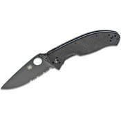 Spyderco Tenacious G-10 Black Black Blade 1/2 Serrated C122GBBKPS