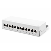 Desktop CAT 6A, patch panel, shielded Class EA, 12-port RJ45, 8P8C, LSA, grey RAL 7035