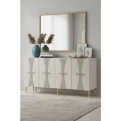 Hanah Home komoda Slim 150, 150 cm, bela / travertin / zlatna