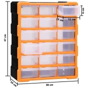 Vidaxl Organizator z 18 predali 38x16x47 cm