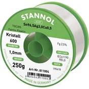 Stannol Stannol mehka spajkalna žica Kristall 600 v zlitini Flowtin TSC305 z 2\,5% pretoka 1\,0 mm v premeru na koluti 250 g Stannol Kristall 600 Fairtin spajkalna žica\, neosvinčena neosvinčeni Sn9, (20428440)