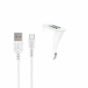 DENMEN DZ06T Auto punjac 2xUSB Fast 3,1A + Type C kabl bela
