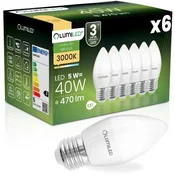 LUMILED 6x LED žarnica E27 svečka B35 5W = 40W 470lm 3000K topla 180°