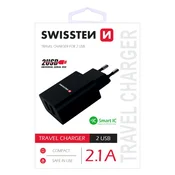 SWISSTEN NETWORK ADAPTER SMART IC, CE 2x USB 2,1 A POWER BLACK