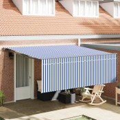 Skrovita tenda Plava i bijela 400 × 300 cm Poliester i aluminij