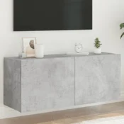 Zidni TV ormaric s LED svjetlima siva boja betona 100x35x41 cm