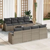 9 komada set vrtnih sofa s jastučićima Siva Poly Rattan