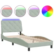 Vidaxl Posteljni okvir z LED brez vzmetnice svetlo siv 80x200 cm žamet