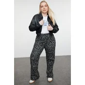 Trendyol Curve Anthracite High Waist Leopard Patterned Straight Fit Plus Size Jeans