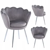 shumee Školjkasti fotelj GREY Velvet za DNEVNO SOBO, pisarno, elegantne srebrne noge