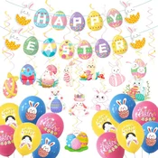 Nikcorp Velikonočni okraski za zabavo 39-delni set | Dekoracija z baloni, napisom Happy Easter in spiralami za večkratno uporabo