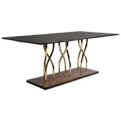 Casa Padrino luxury dining table dark brown/gold 200 x 100 x H. 78 cm - Rectangular solid wood kitchen table with metal legs - Dining room furniture - Luxury furniture - Luxury furnishings