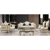 Casa Padrino luxury baroque living room set white/cream/black/antique gold - 2 Baroque Sofas & 2 Baroque Armchairs & 1 Baroque Coffee Table - Luxury furniture in baroque style