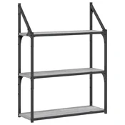 Vidaxl Stenska polica 3-nadstropna siva sonoma 60x21x78,5 cm inž. les