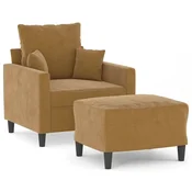 Vidaxl Fotelj s stolčkom za noge rjav 60 cm žamet