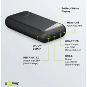Napajalnik Goobay 20000 mAh QC 3.0 PD USB-C