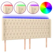 Vidaxl LED posteljno vzglavje krem 183x16x118/128 cm blago
