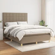 Greatstore Box spring postelja z vzmetnico taupe 140x200 cm blago