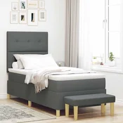 vidaXL Postelja z vzmetnico z vzglavjem Temno siva 200 x 100 cm blago