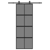 Vidaxl Drsna vrata z opremo črna 76x205 cm kaljeno steklo