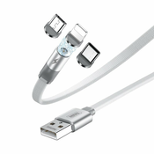 REMAX magnetni USB kabel + komplet vtičev Lightning / USB Type C / Micro USB 2.1A 1m bel