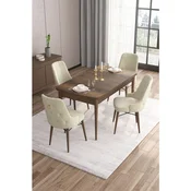 Hanah Home trpezarijski set Are, sto na razvlacenje i 4 stolice, ploca u dekoru drveta Baroque, krem tkanina Babyface
