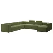 JÄTTEBO Sofa U-oblika, 7-sed, s lenjivcem, desno s uzglavljima/Samsala tamnožuta-zelena