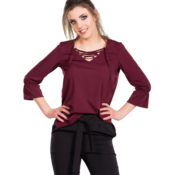 Blouse with lace-up neckline purple