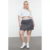 Trendyol Curve Anthracite Waist Belt Detailed Mini Striped Woven Shorts Skirt