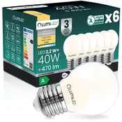 LUMILED 6x LED žarnica E27 krogla P45 2,2 W 470 lm = 40 W 2700 K topla 360° žarnica z žarilno nitko razreda A