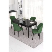 Hanah Home trpezarijski set Eva, sto na razvlacenje i 4 stolice, ploca u dekoru crnog mermera, kaki zelena tkanina Babyface