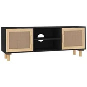 Vidaxl TV omarica Črna 105x30x40 cm trdna borovina in naravni ratan