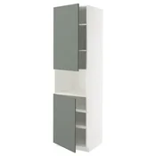 METOD Visoka omara za mv pečico+2vr/plc, bela/Nickebo mat sivo-zelena, 60x60x220 cm