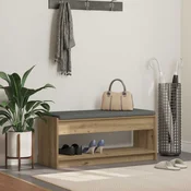 vidaXL Haldna klop z blazino s polico Umetni hrast 100 x 38 x 46 cm