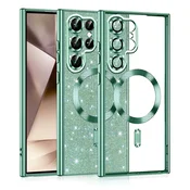 TPU gel ovitek Techsuit Luxury Glitter MagSafe za Samsung Galaxy S22 Ultra - light green