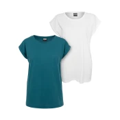 Womens T-shirt with extended shoulder 2-pack blue-green+white