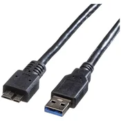 ROLINE Roline USB kabel USB 3.2 gen. 1 (USB 3.0) USB-A vtič\, USB-mikro-B 3.0 vtič 3.00 m črna zaščiten 11.02.8877, (20416560)