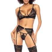 Mapale Ženski sexy set donjeg veša sa čipkom, Trodelni, Crni