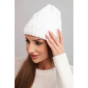 Kesi Womens winter hat with wool and decorative braid with pearls K470 white