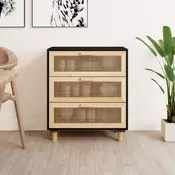 Vidaxl vidaXL Predalnik, črn, 60x30x70 cm, masiven bor in naravni ratan
