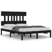 Vidaxl Posteljni okvir črn iz trdnega lesa 140x190 cm