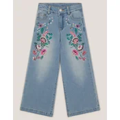 Monsoon Children Farmerke za devojcice Sequin Floral, Široke nogavice, Plave